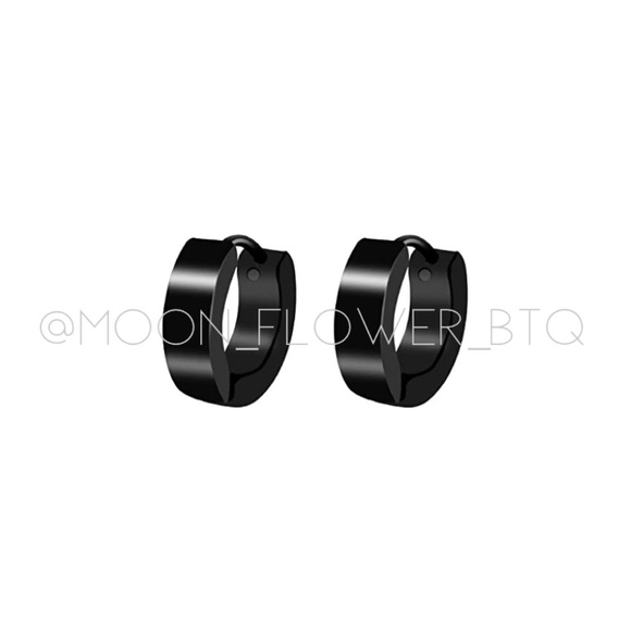 MoonFlowerBtq Jewelry - Black Hinged Huggie Hoop Earrings